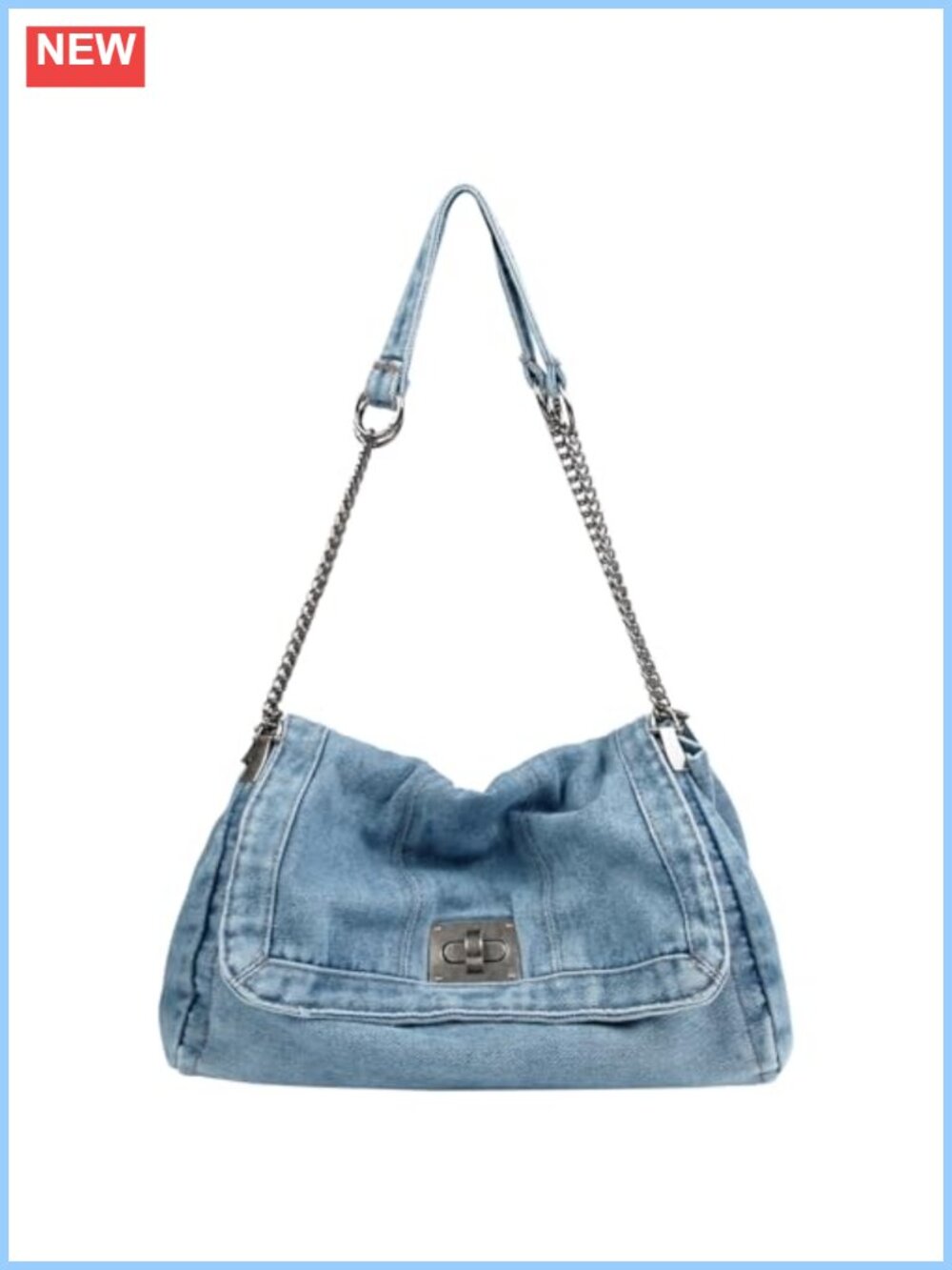 Women's Denim Tote Bag Hobo Crossbody with Chain Strap